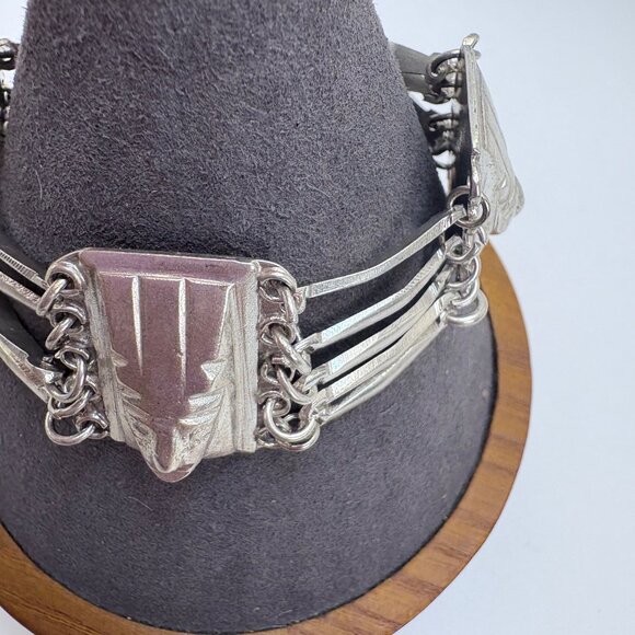 VTG Sterling Silver 925 Aztec Warrior Mask Wide Chunky Bracelet Size 7" Length - Picture 4 of 10